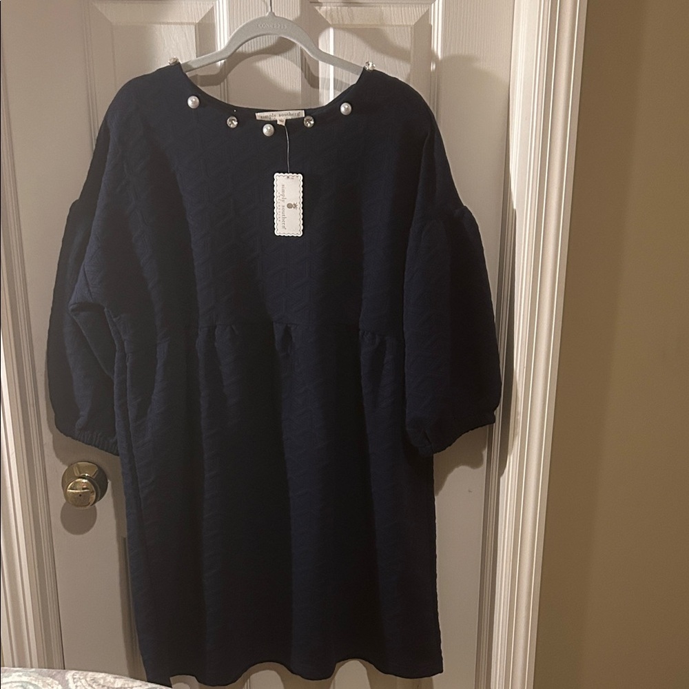 Simply Southern Navy Dress with Pearl and Crystal Details